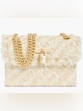 ✨ Kurt Geiger London Tweed Padlock Chain Shoulder Bag – Cream/Gold ✨ NWT